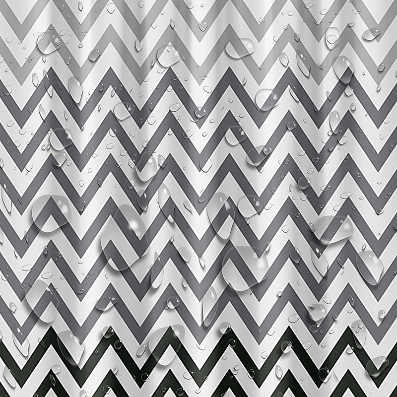 Wavy Plastic Shower Curtain with 12 Hooks - Waterproof and Mildew Proof