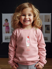 Cat Ice Cream Print Girls Casual Sweatshirt Crew Neck Tops Kids Fall Winter