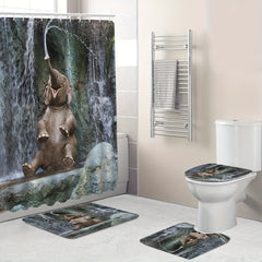 Elephant Print Shower Curtain Set with Rug & Hooks