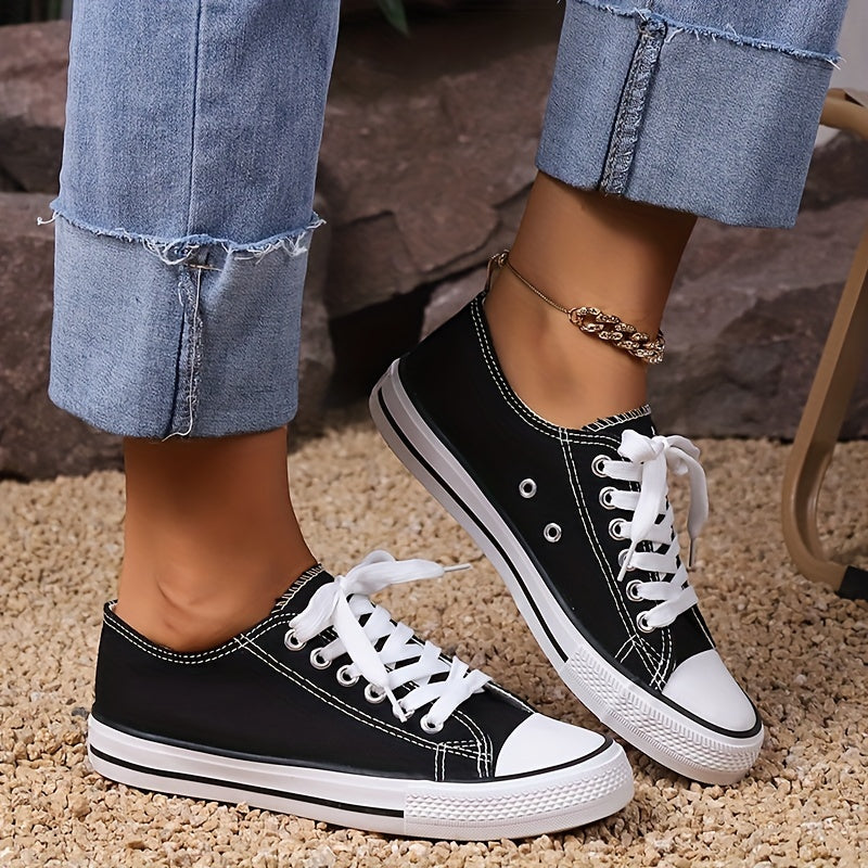 Women's Canvas Shoes Casual Preppy Style Lace Up Shoes Low Top