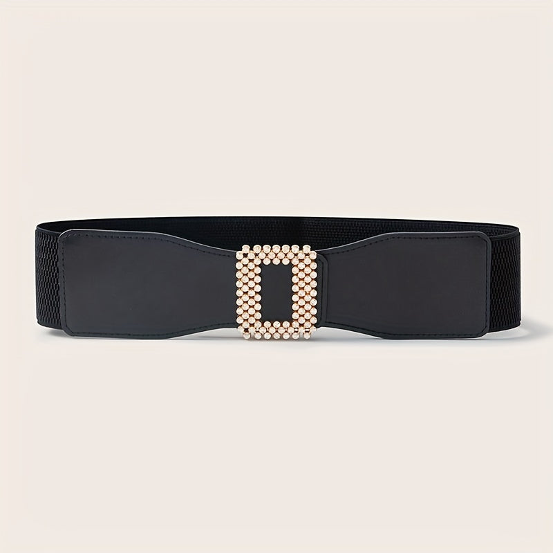 Geometric Rhinestone Buckle Belt PU Wide Be...