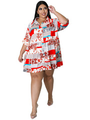  Geometric Print Shirt Dress Women's Boho Midi Dress