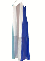  Colorblock Stripe V Neck Loose Fit Cami Summer Dress