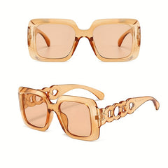 Square Frame Sunglasses Casual Photo Prop Glasses Chain UV400