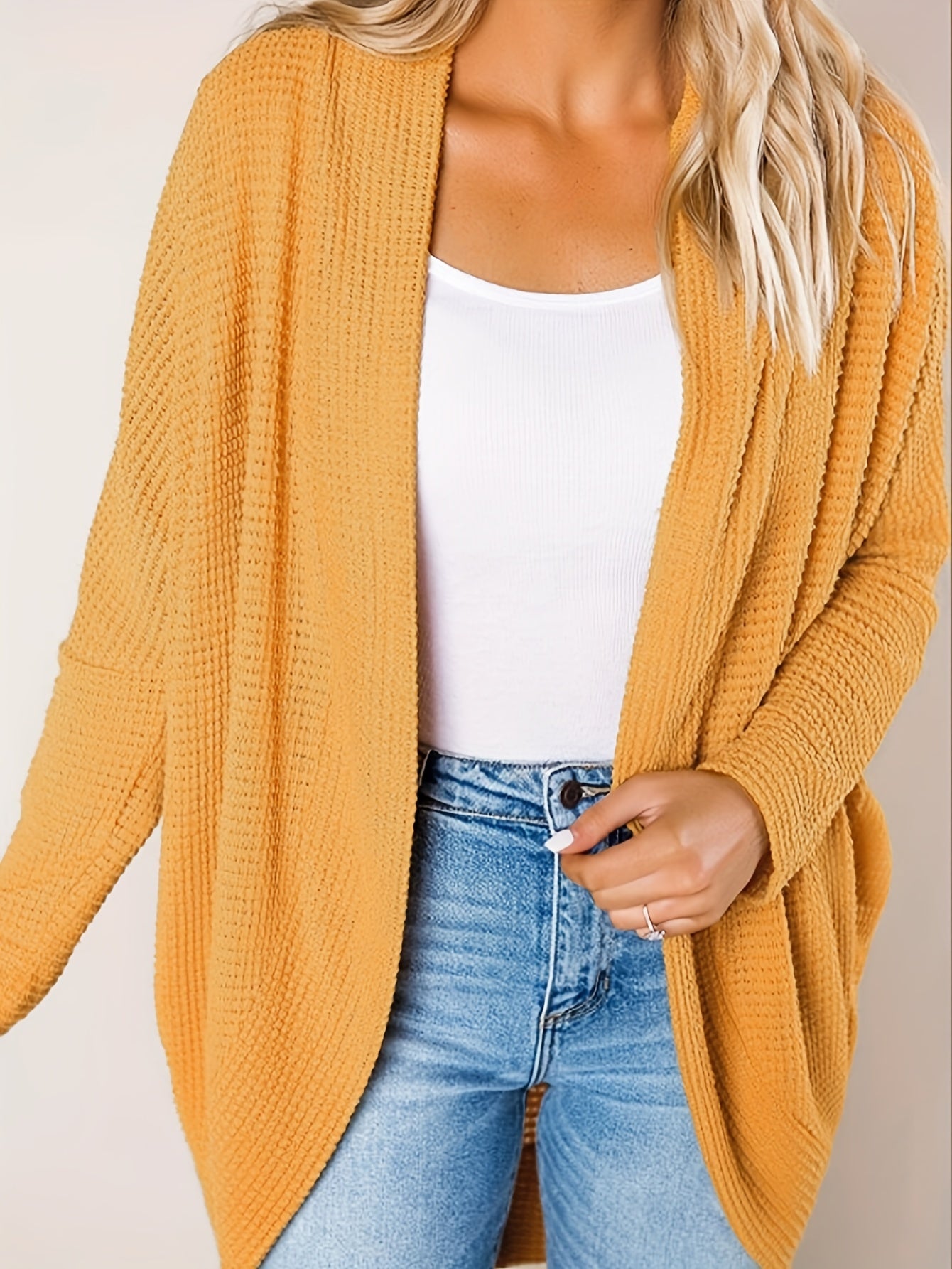  Casual Cardigan Women Solid Long Sleeve Open Front Drop Shoulder