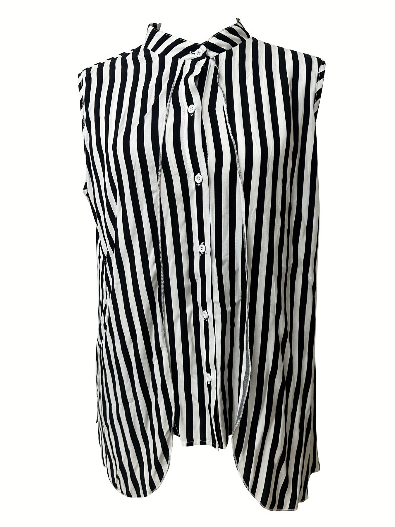 Stripe Print Button Up Tank Blouse