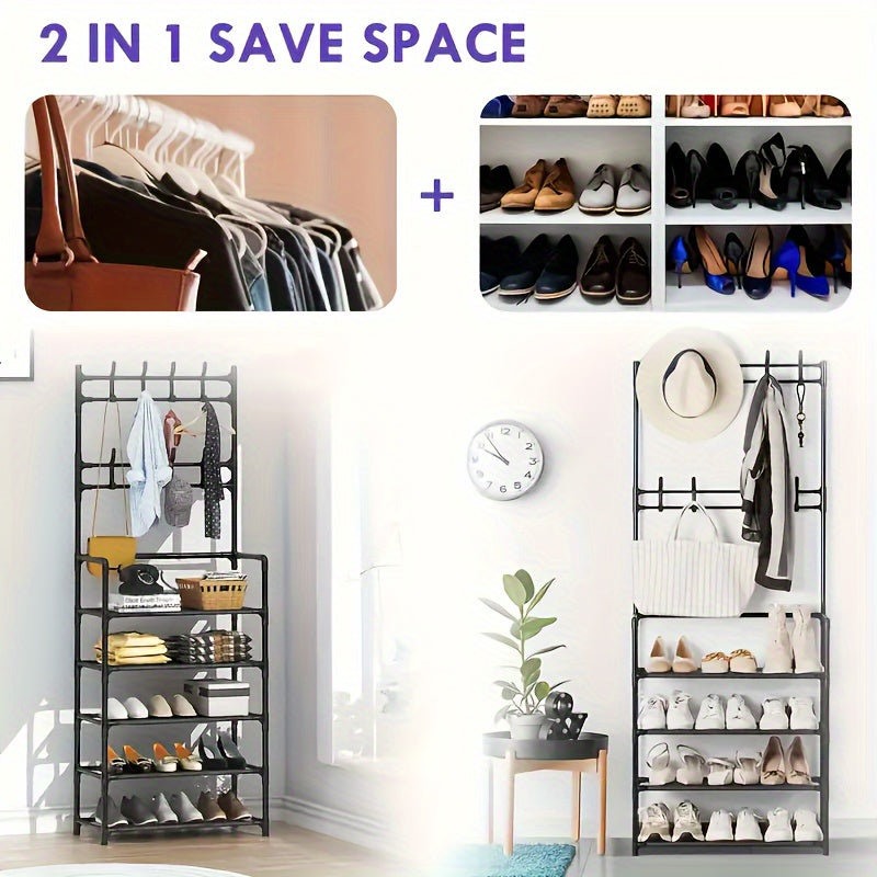 Metal Clothes Drying Rack with Shoe Storage - Space Saving Organizer
