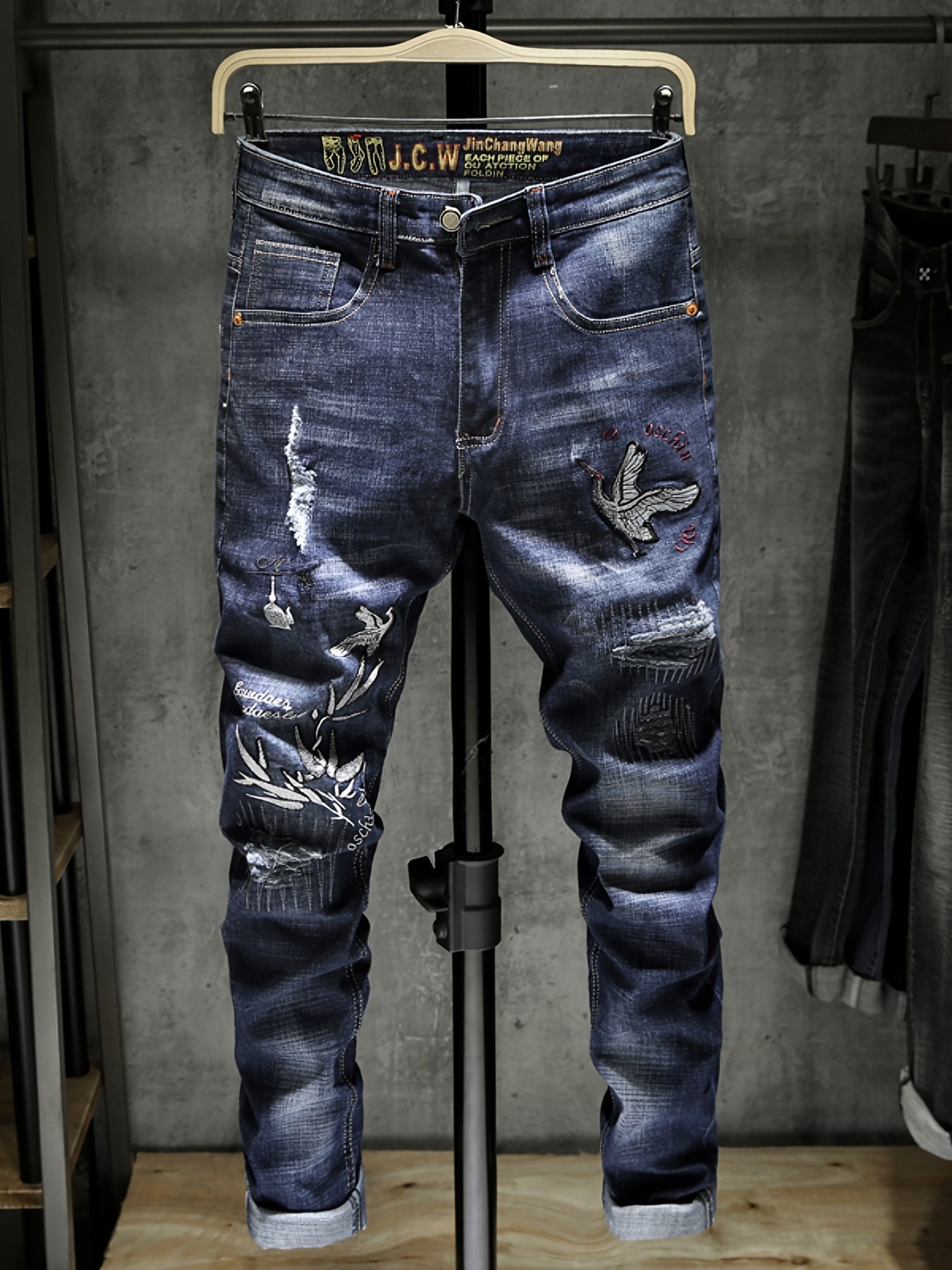 Men's Slim Fit Royal Jeans with Embroidered Print