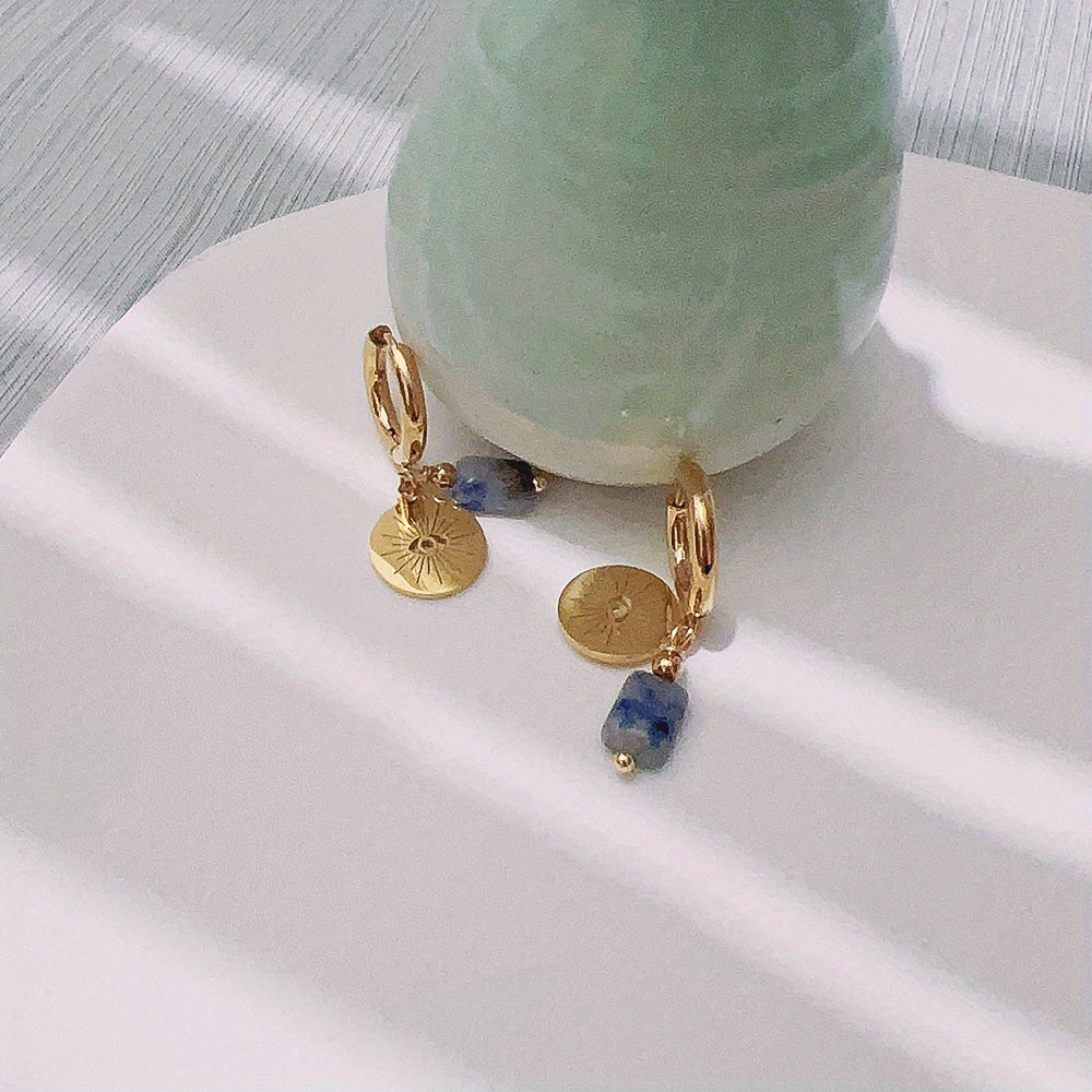 Irregular Stone Pendant Earrings Stainless Steel 18K Plated
