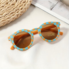 Striped Plaid Pattern Round Sunglasses UV Protection
