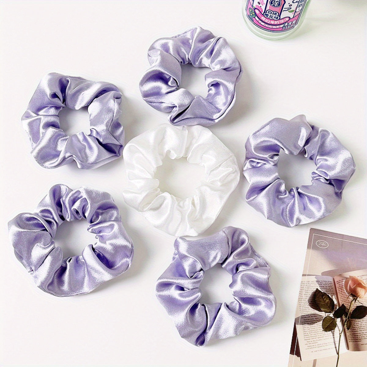 6pcs Satin Scrunchies Hair Tie Style Hair Rope Ponytail Holder Women Girls