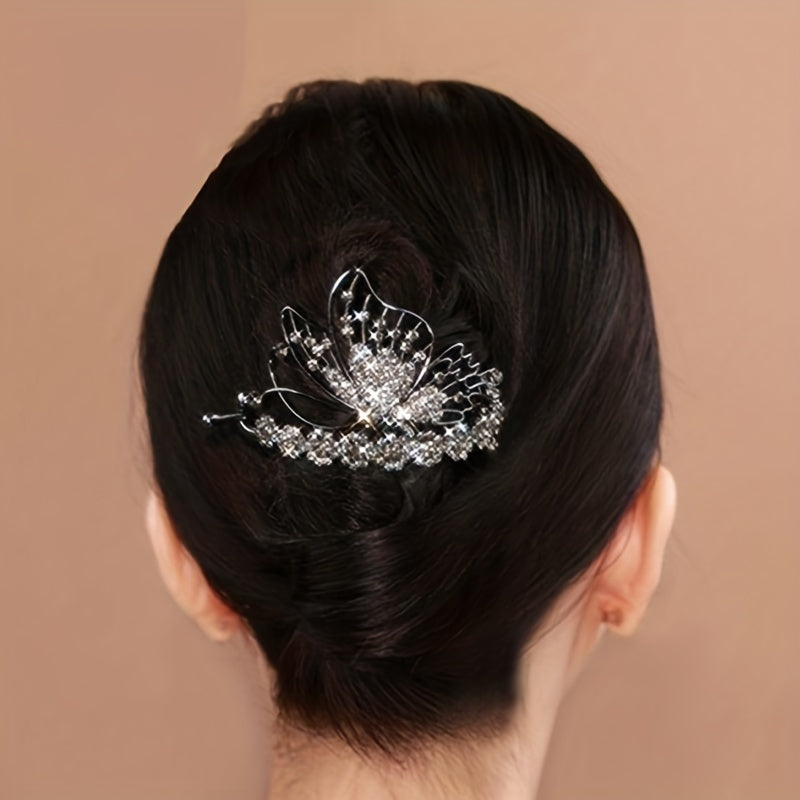 Vintage Rhinestone Butterfly Hair Cuff Claw Barrette for Women Girls