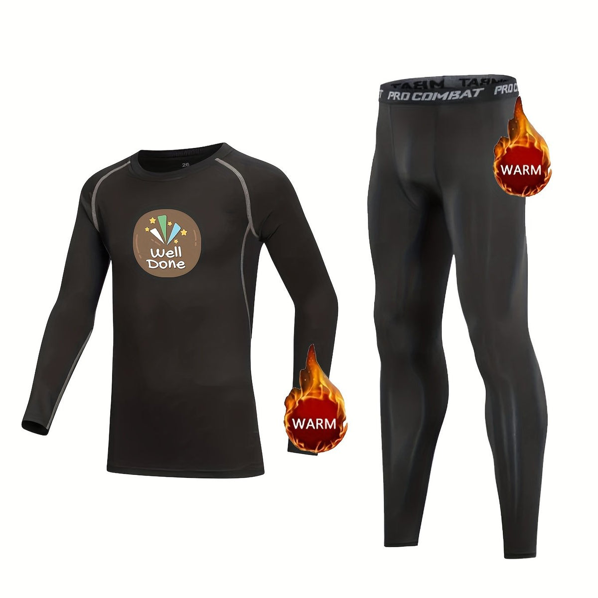 2pcs Kids Compression Fleece Sets - Cartoon Pattern Long Sleeve Pullover
