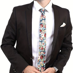 Men's Skinny Floral Print Cotton Necktie - Wedding