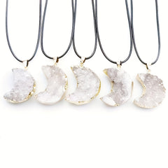 Natural Crystal Stone Moon Pendant Necklace Rough Stone Electroplated