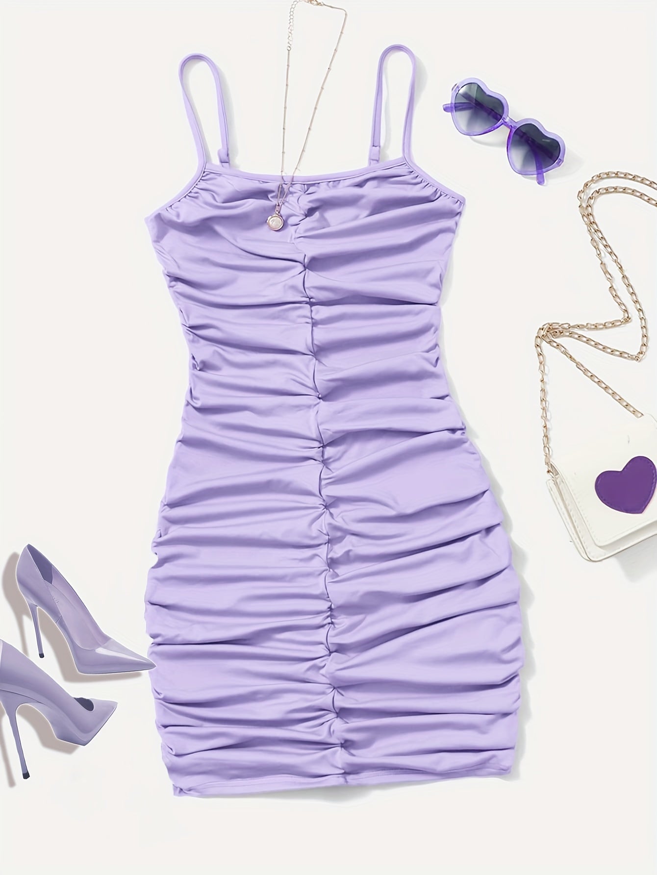  Sexy Summer Dress Women's Plus Solid Ruched Cami Dress