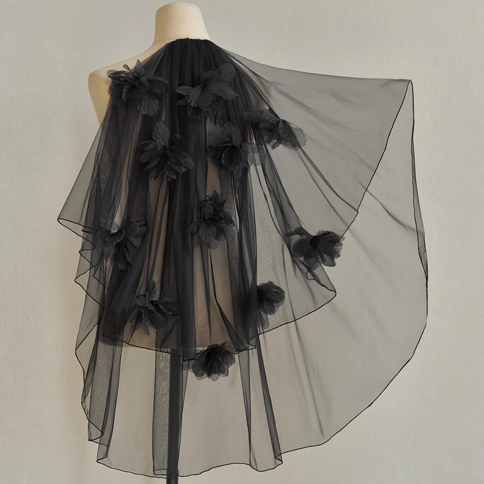 Double Layer Tulle Veil w/ Floral Lace Edge, Comb Sheer Train