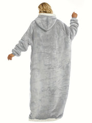  Hooded Flannel Loungewear Robe with Pockets