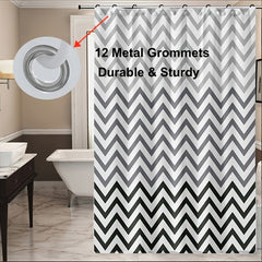 Wavy Plastic Shower Curtain with 12 Hooks - Waterproof and Mildew Proof