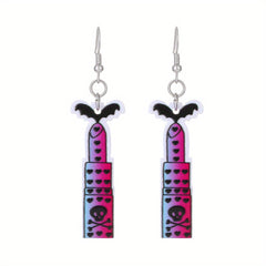 Heart Skull Bat Halloween Dangle Earrings Goth Style Ghost Ornaments