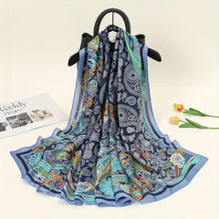 Vintage Paisley Print Silk Scarf for Women