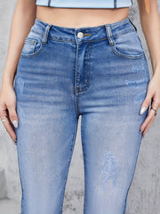 Women's Plus Washed Button Fly High Rise Flared Leg Jeans