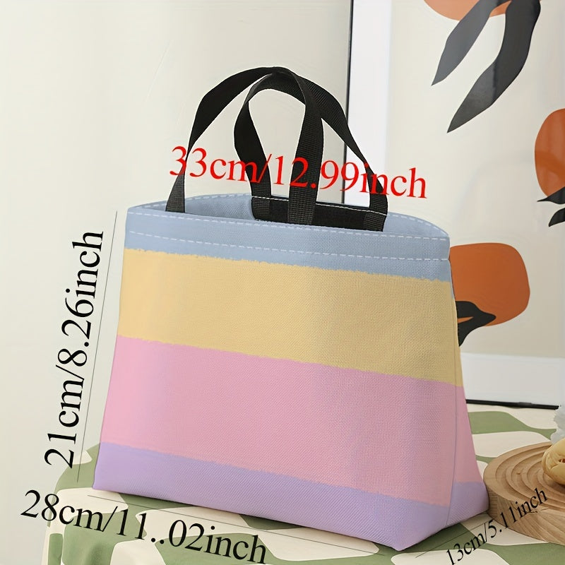 Tricolor Stripes Printed Lunch Bag Waterproof Insulated Bag