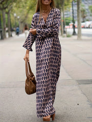  Casual Dress Women's Plus Allover Print V Neck Loose Split Dress