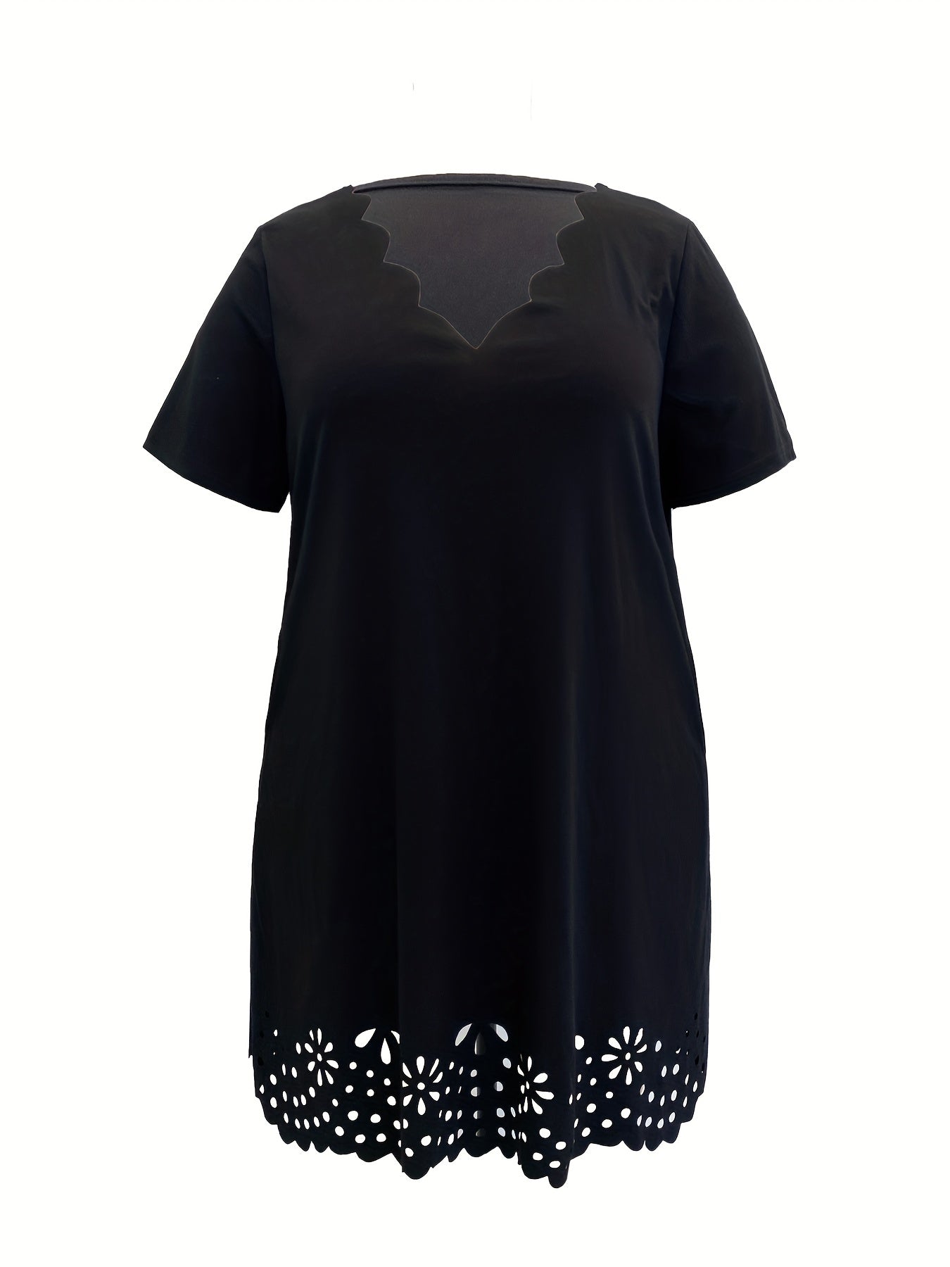  Scallop Trim Eyelet Embroidered Short Sleeve Dress