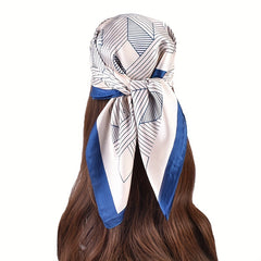 Geometric Stripe Print Bandana Square Scarf Woman Satin Shawl