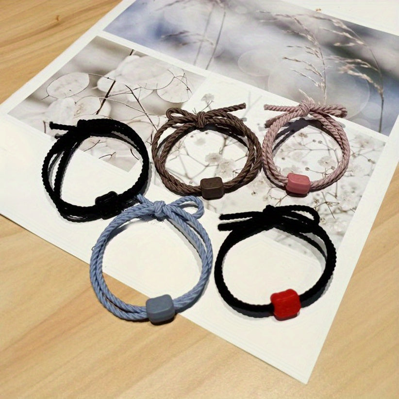 5pcs Cartoon Pig Hair Rope Sweet Bracelet Ponytail Holder Hair Accessories