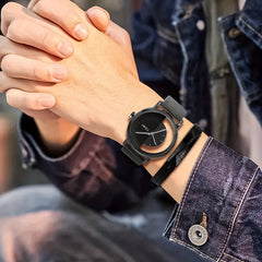 Men's Round Dial Quartz Watch & Letter Detail Bracelet Set