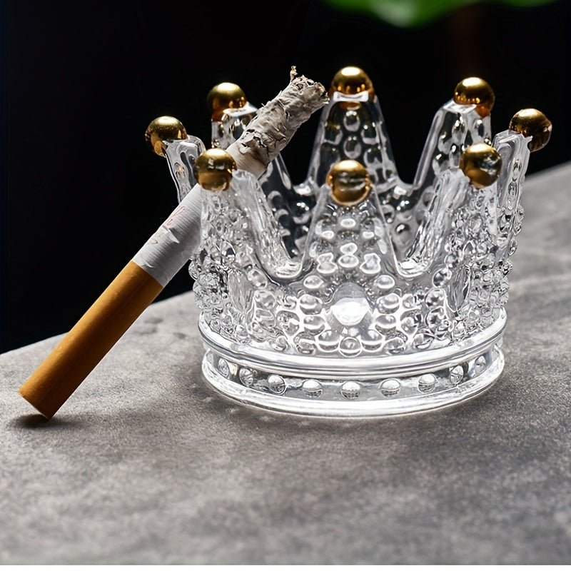 Crown Glass Ashtray Crystal Golden Beads Candlestick