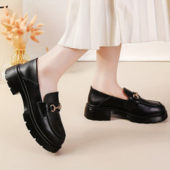 Women's Block Heel Loafers Buckle Round Toe Non Slip Shoes