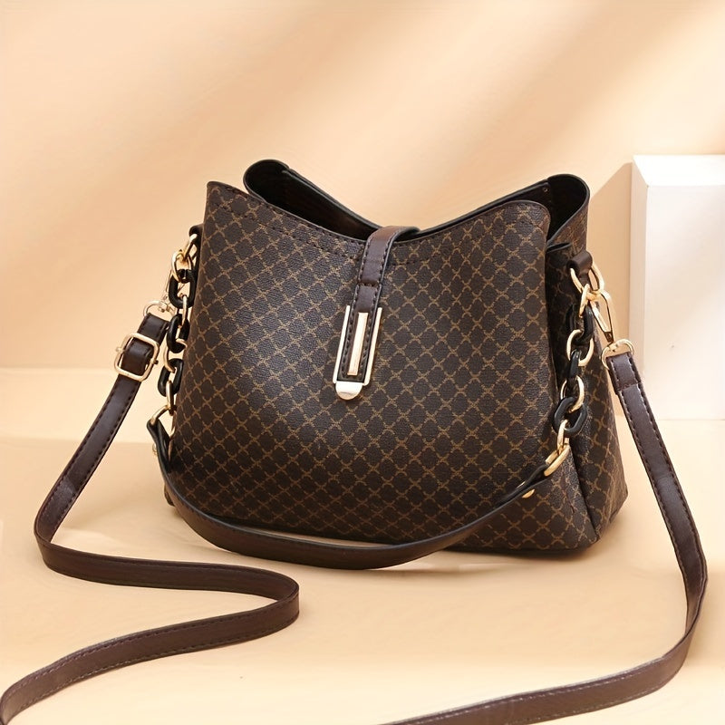 Plaid Pattern Bucket Bag Crossbody Purse