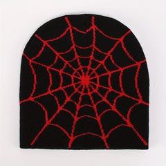 Y2K Gothic Spider Web Jacquard Skull Cap Unisex Warm Knit Hat