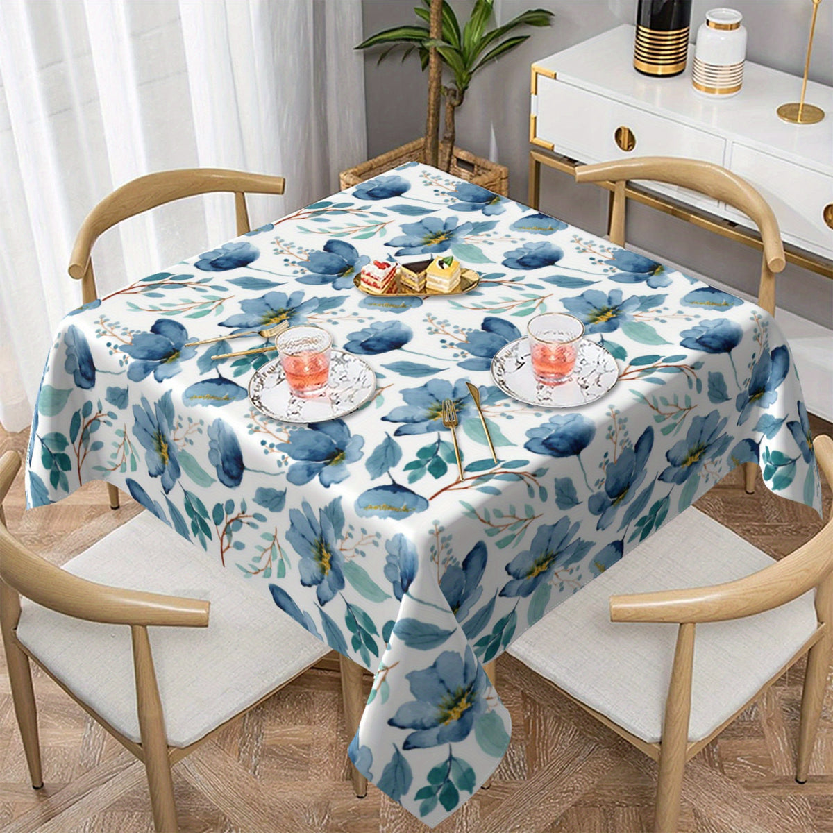 Watercolor Floral Table Cover Stain Resistant Washable Kitchen Dining Weddings