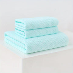 3pc Waffle Soft Towel Set: 1 Bath, 2 Hand Towels, Honeycomb Design