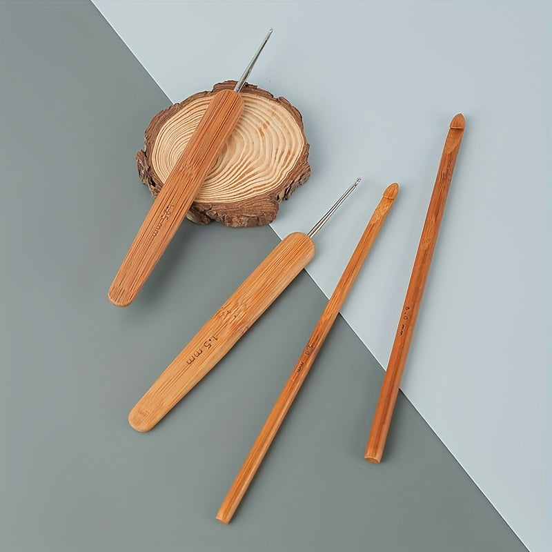 20pcs Bamboo Handle Crochet Set DIY Knitting Needle For Arthritic Hands