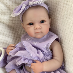 Realistic Vinyl Girl Doll with Purple Dress for Kids 3-6 Years