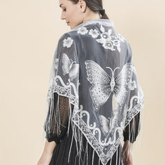 Flower & Butterfly Lace Triangle Scarf Embroidered Shawl