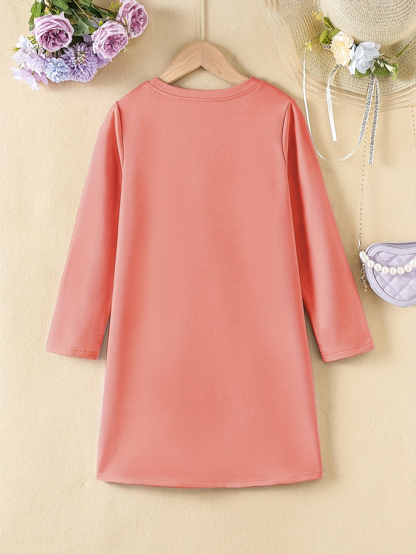 Girls' Halloween Pumpkin Print Long Sleeve A line Casual Dress