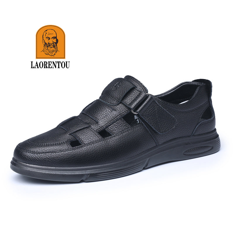 Men Leather Breathable Hollow Out Sandals Non Slip Summer Shoes