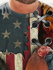 Patriotic Rooster Graphic Tee 3D Print Active Novelty Shirt