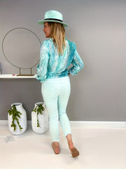  Allover Print Button Up Long Sleeve Blouse