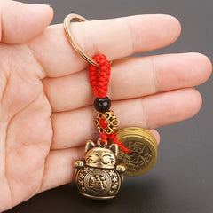 Pure Brass Lucky Cat Pixiu Horse Keychain