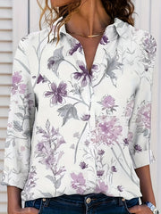  Women's Floral Print Long Sleeve Button Up Shirt