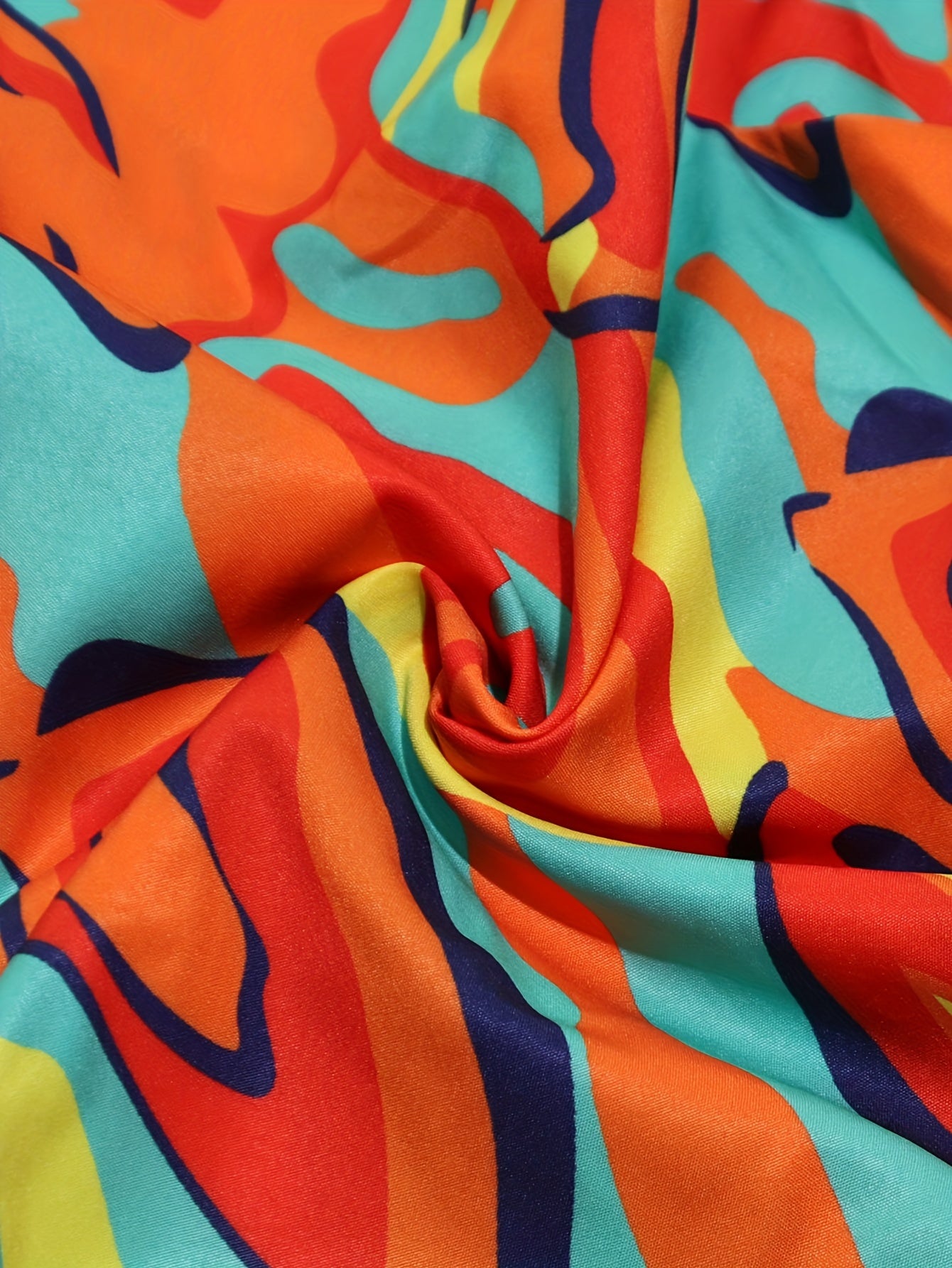  Colorblock Print V Neck Top