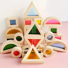 Rainbow Wooden Building Blocks Educational Puzzle Toy for Youngsters