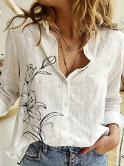  Floral Print Button Up Long Sleeve Blouse